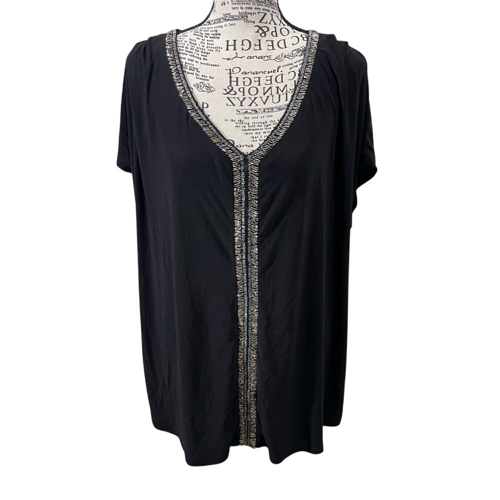 Perseption Black‎ Blouse with Silver Accents